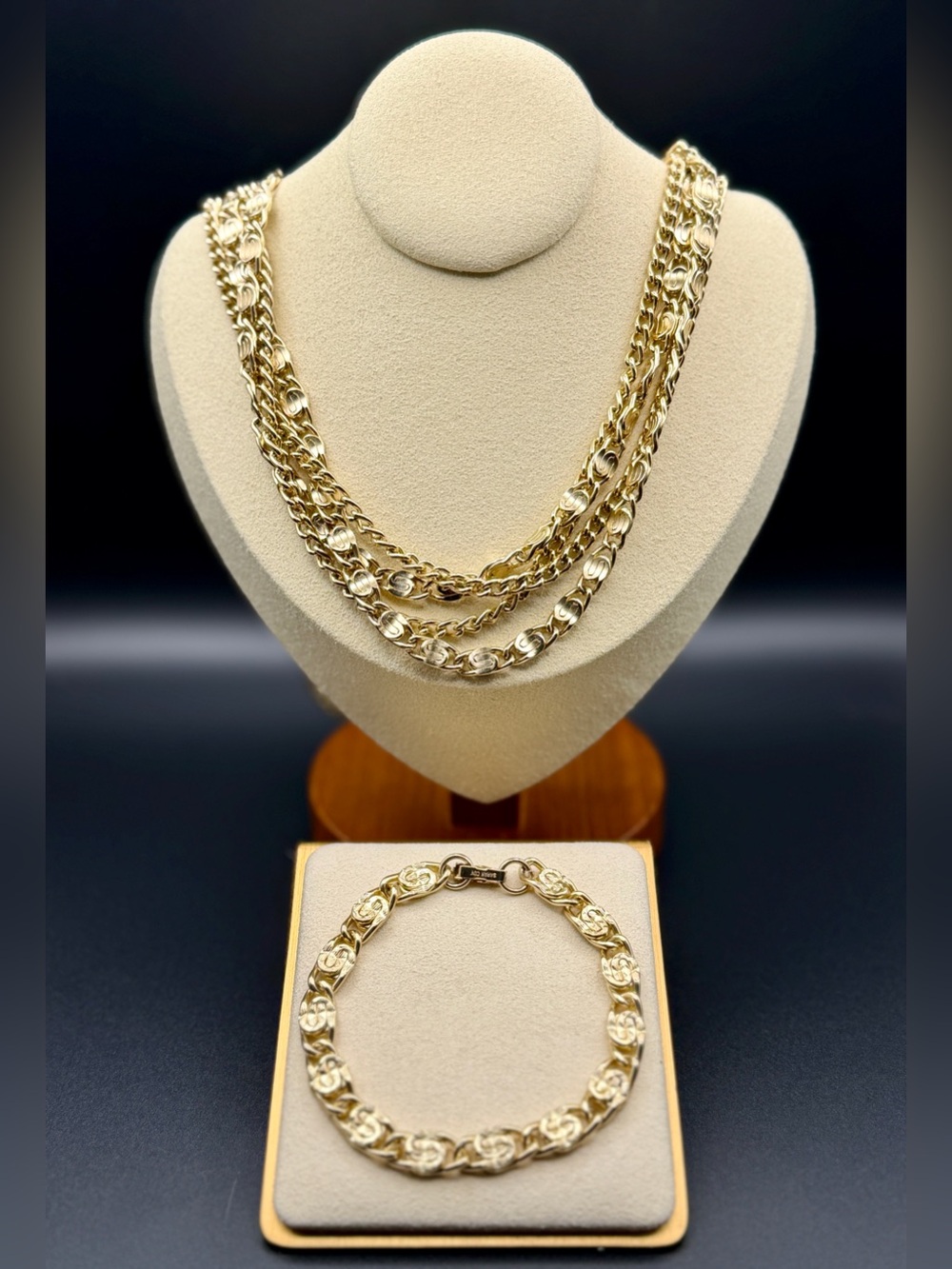 Vintage Sarah Coventry Gold Tone Multi-Strand Chain Necklace & Bracelet Set